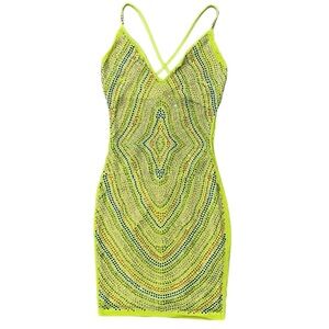 AKIRA - Yellow/Green Rhinestone Party Dress - Women’s Size S